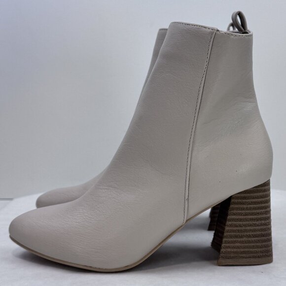 Buckle Shoes - Ccocci Womens 7 Cream Ankle Boots Faux Leather Colleen Block Heels Pointed Zip